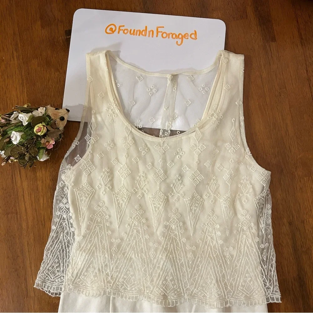American Eagle Ivory Lace Overlay Dress– Size 6 | Embroidered | Boho Cottagecore - Picture 6 of 16